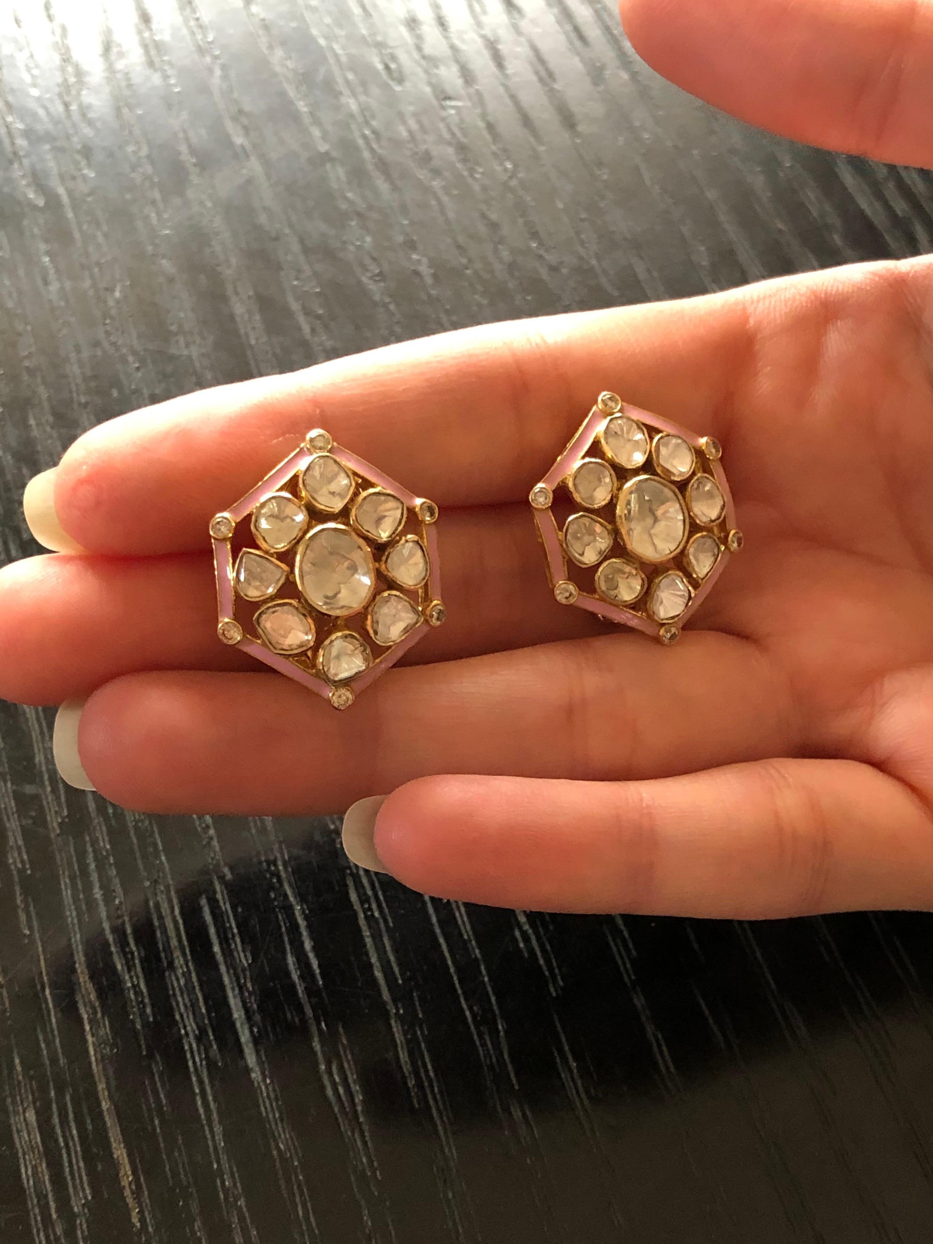 Contemporain Clous d'oreilles Polki en or 18 carats et diamants blancs en vente