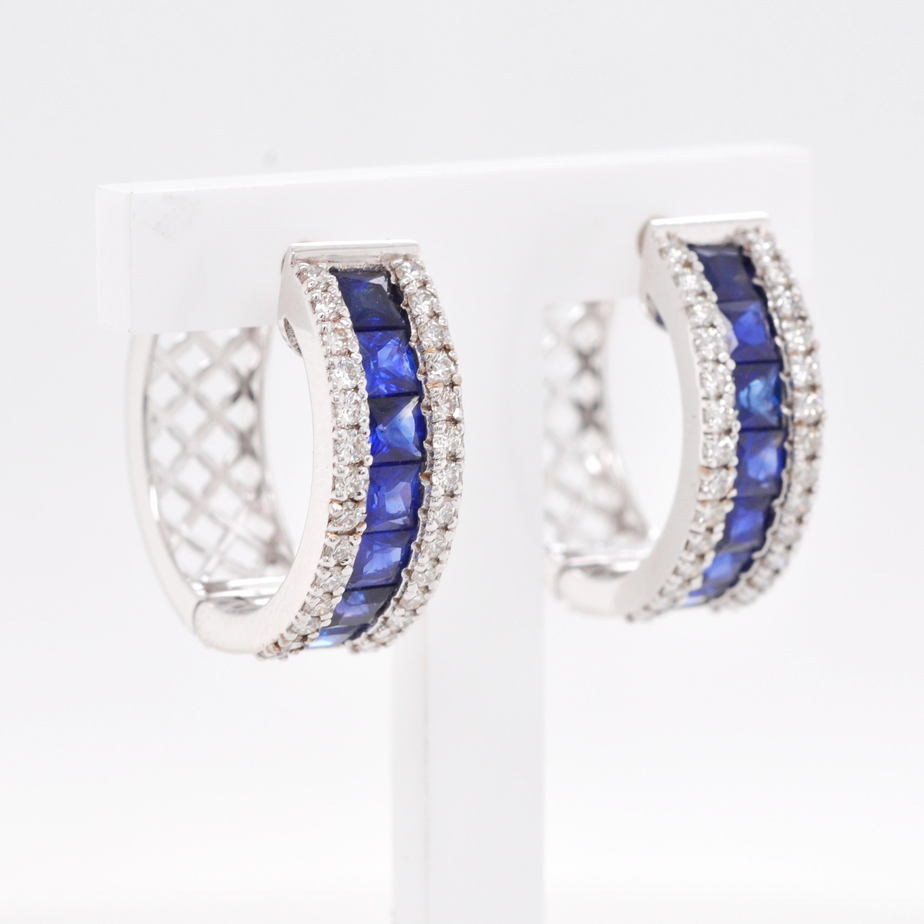 18K Gold Princess Cut Blue Sapphire Diamond Pendant Earrings Ring Set 5