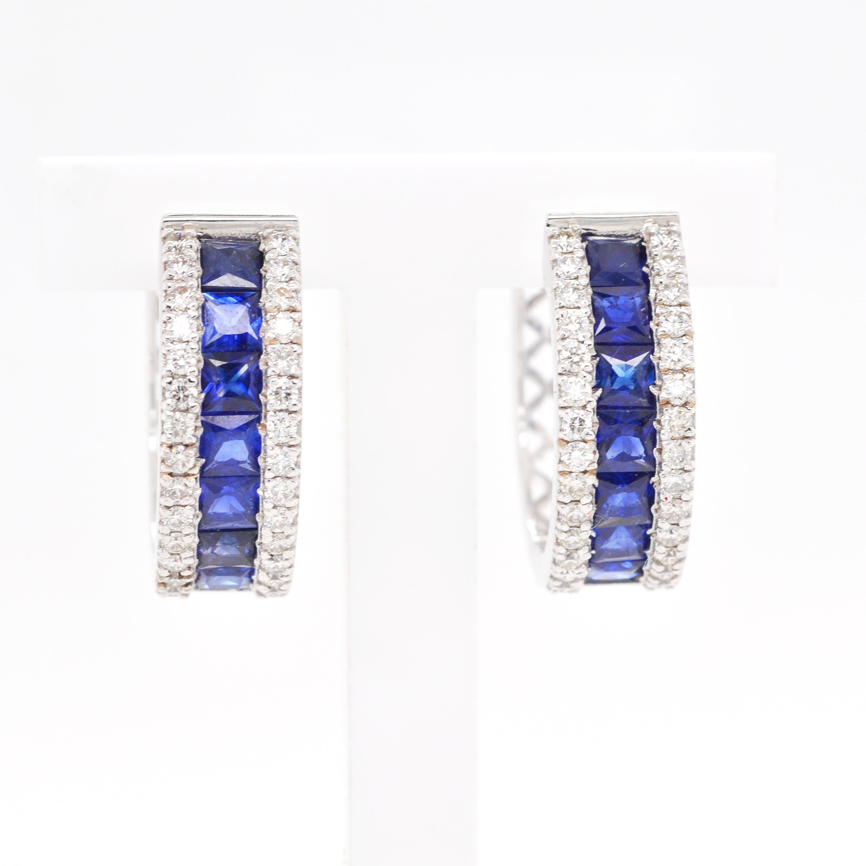 18K Gold Princess Cut Blue Sapphire Diamond Pendant Earrings Ring Set 6