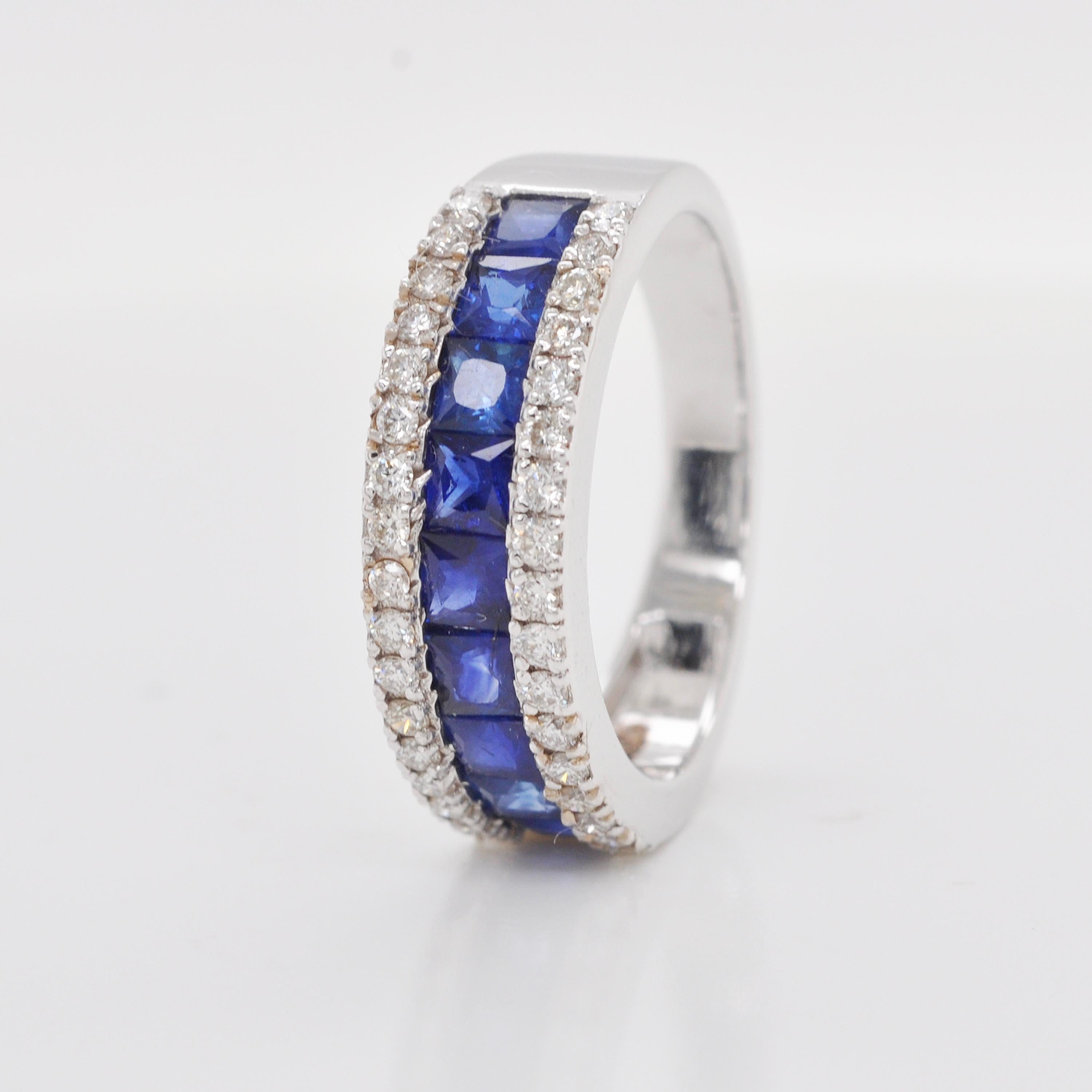 18K Gold Princess Cut Blue Sapphire Diamond Pendant Earrings Ring Set 7