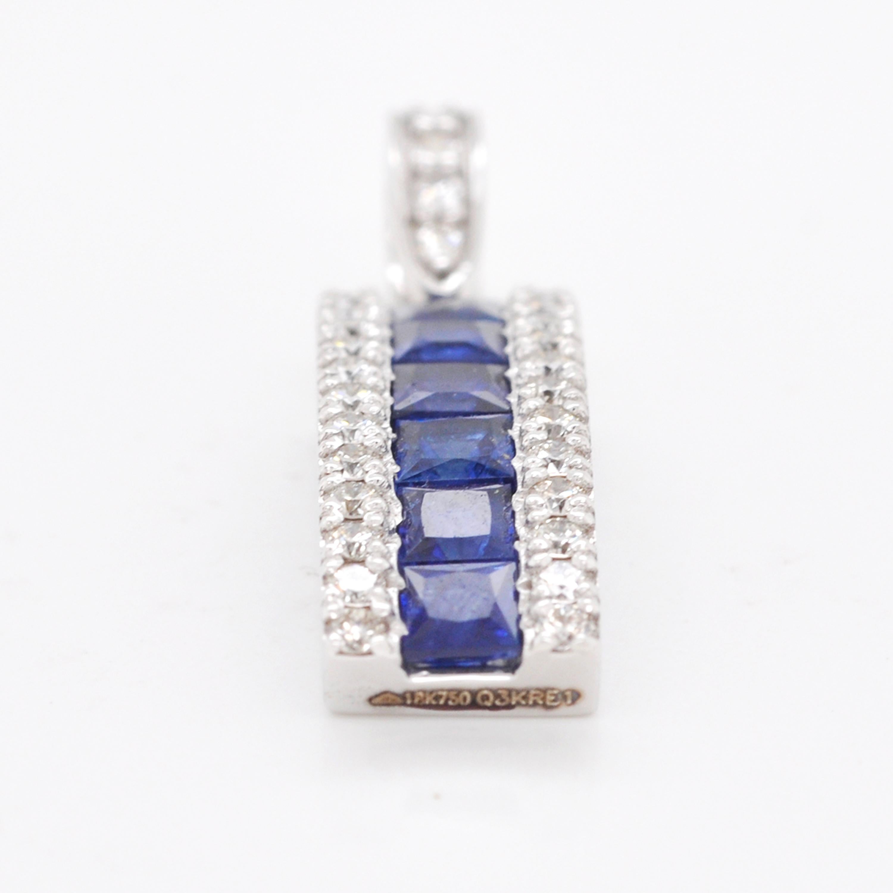 18K Gold Princess Cut Blue Sapphire Diamond Pendant Earrings Ring Set In New Condition In Jaipur, Rajasthan