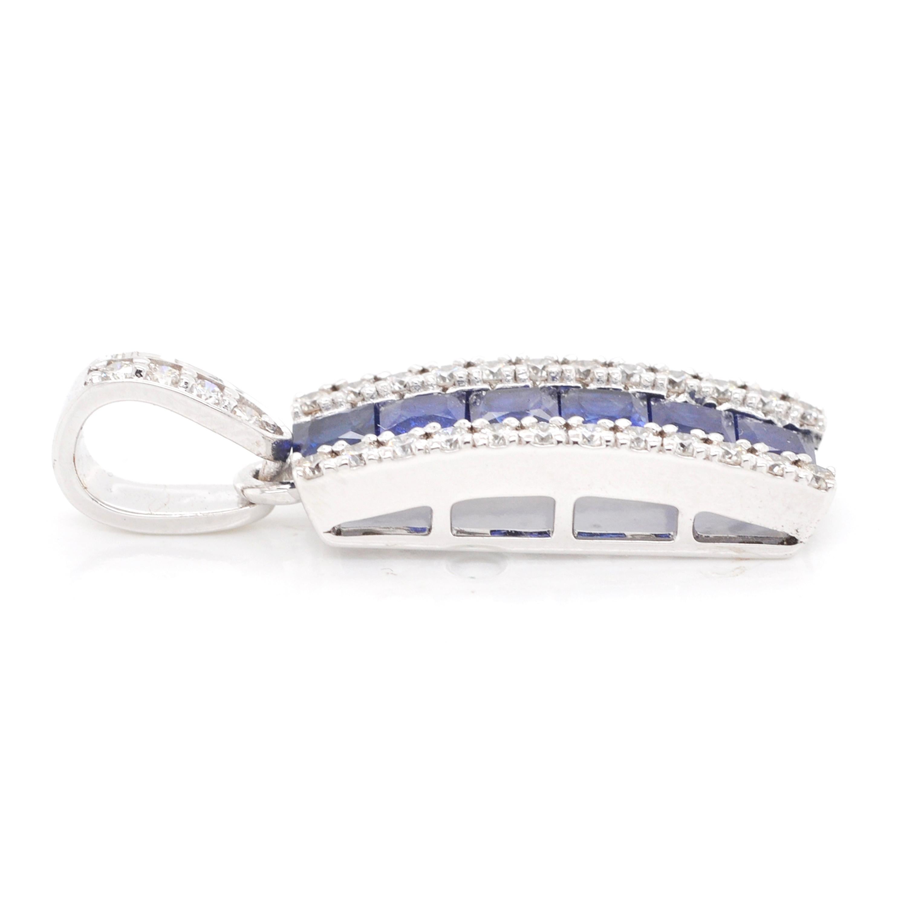 18K Gold Princess Cut Blue Sapphire Diamond Pendant Earrings Ring Set 3