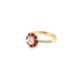 18k Gold Princess‑Cut Burmese Ruby Cts 0.45 South African Diamond Flower Ring