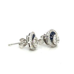 18k Gold Princess‑Cut Sri Lankan Sapphire Cts 0.61 and Diamond Accents Earrings
