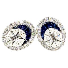 18k Gold Princess‑Cut Sri Lankan Sapphire Cts 0.61 and Diamond Accents Earrings