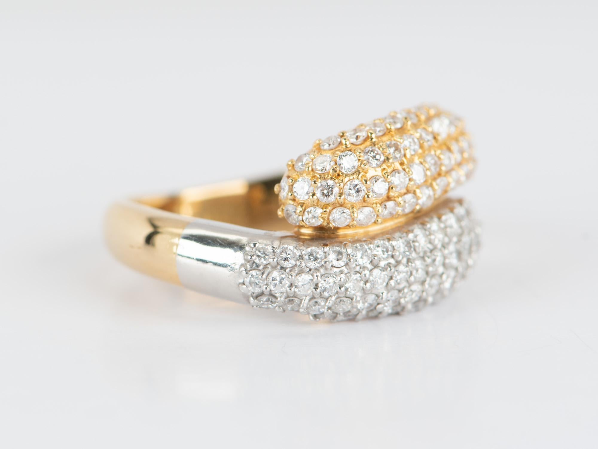 18K Gold & PT950 Diamond Pave Double Head Snake Ring 8.7g 1ct Diamond R6651 In New Condition For Sale In Osprey, FL