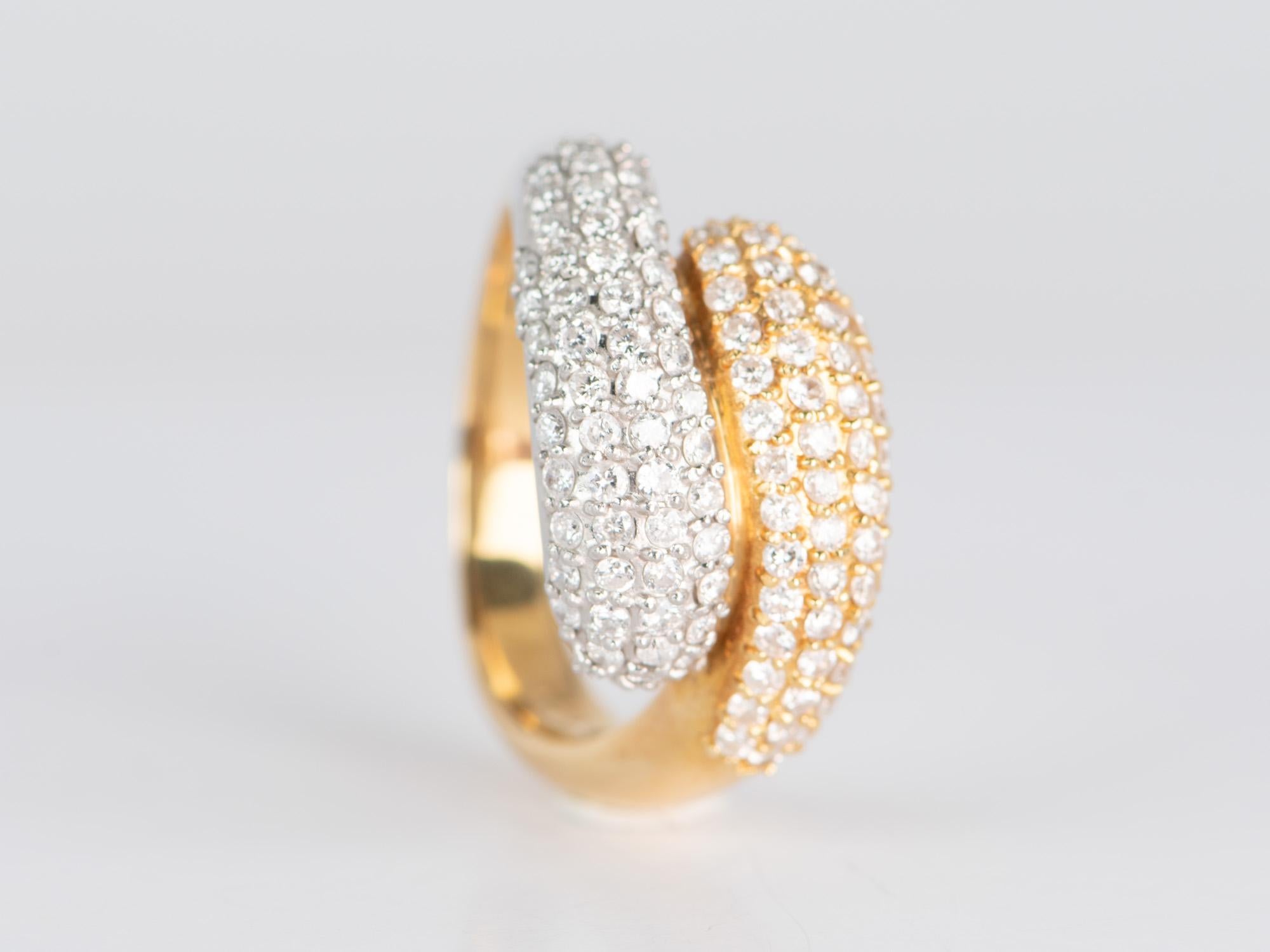 18K Gold & PT950 Diamond Pave Double Head Snake Ring 8.7g 1ct Diamond R6651 For Sale 1