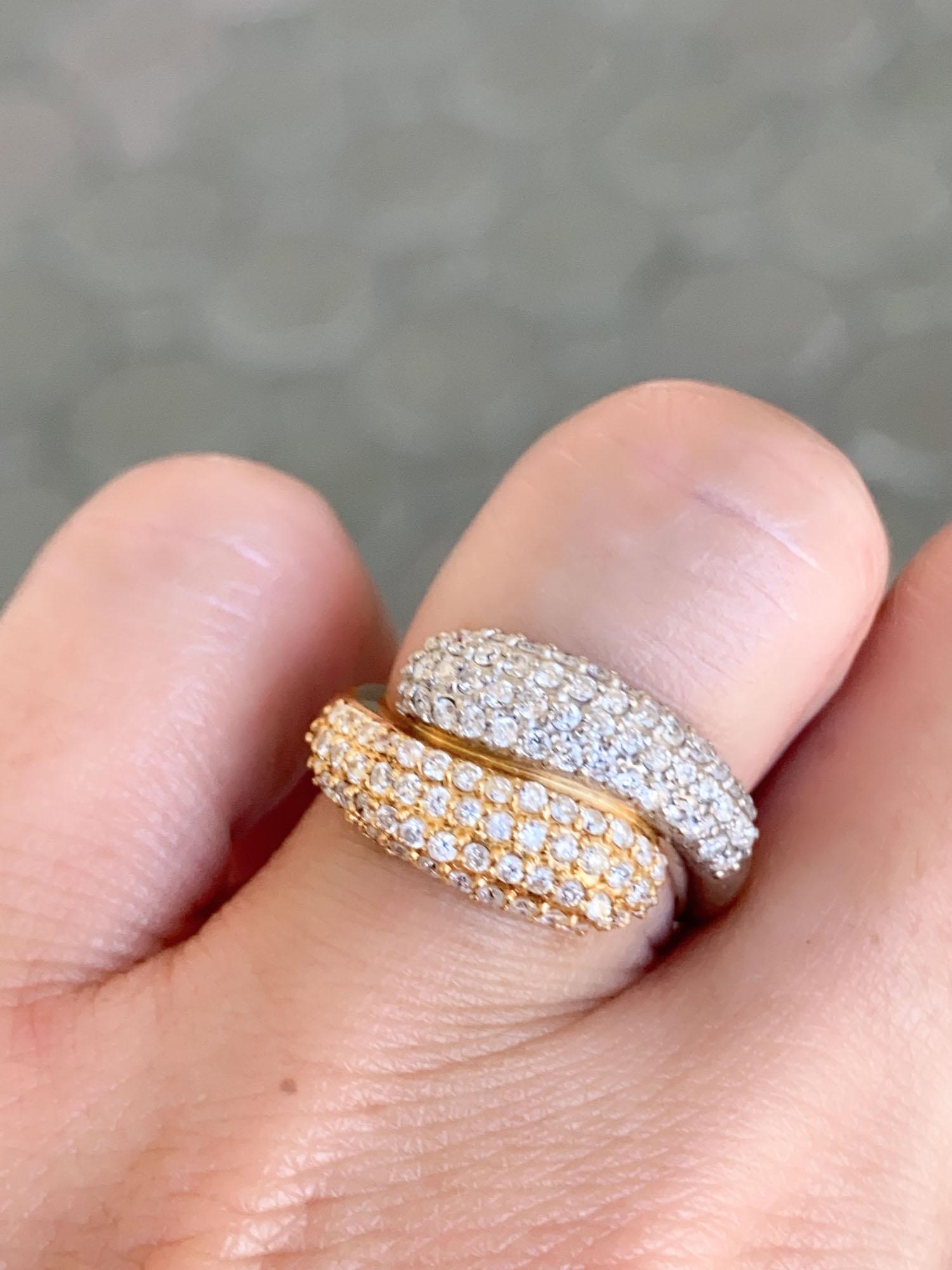 18K Gold & PT950 Diamond Pave Double Head Snake Ring 8.7g 1ct Diamond R6651 For Sale 3