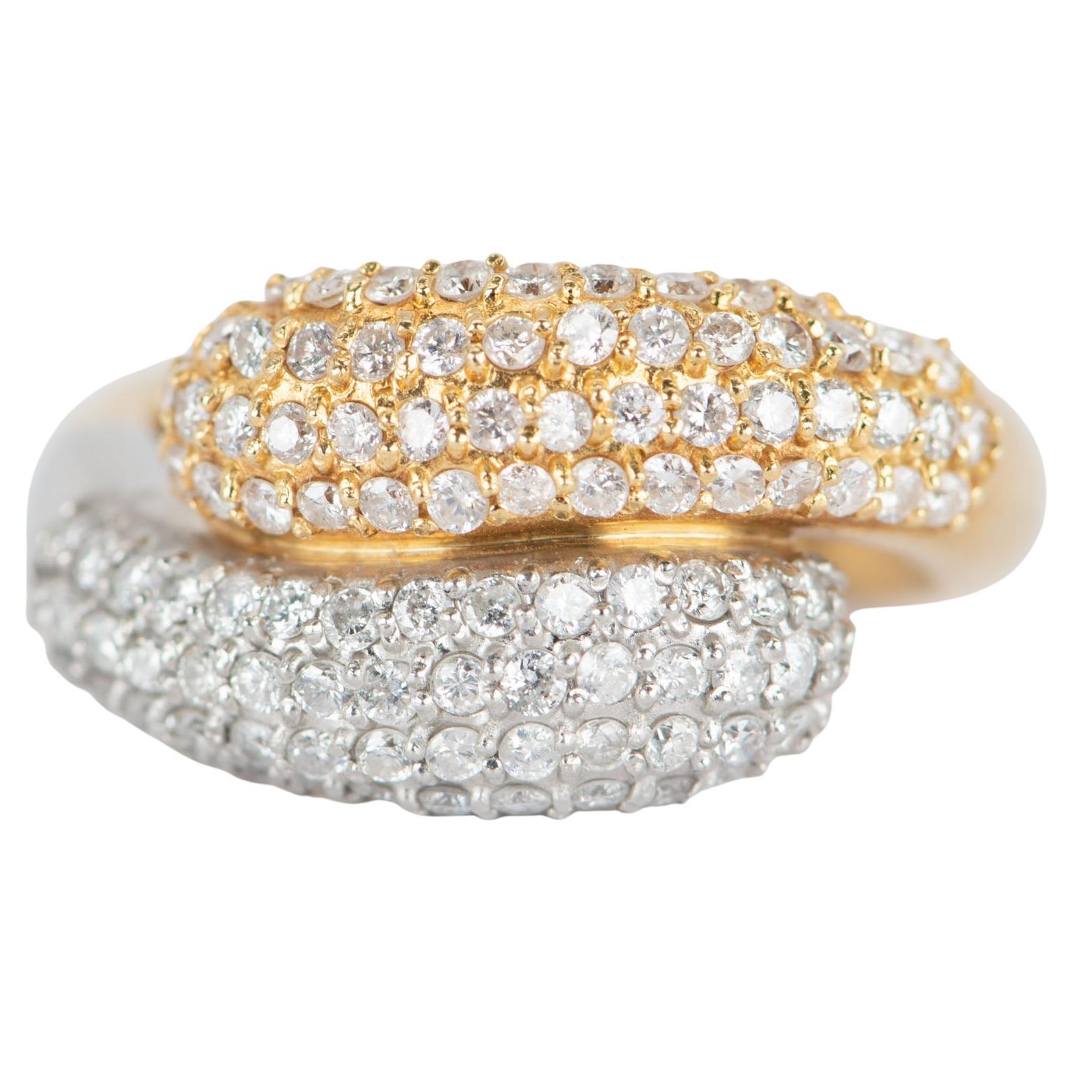 18K Gold & PT950 Diamond Pave Double Head Snake Ring 8.7g 1ct Diamond R6651 For Sale