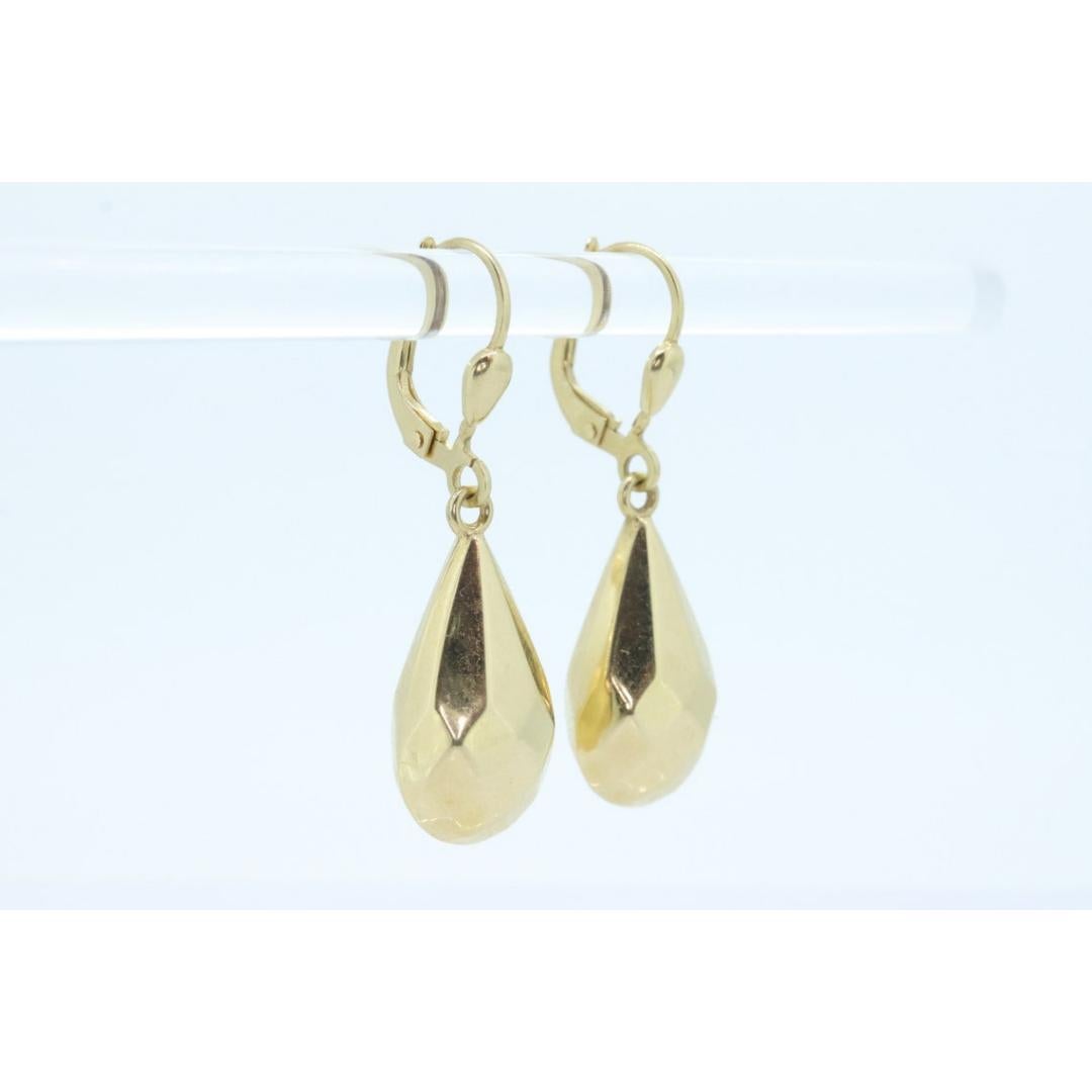 Women's 18k Gold Puffed Hollow Dangle Earrings. Glossy Geometric Drop earrings. For Sale