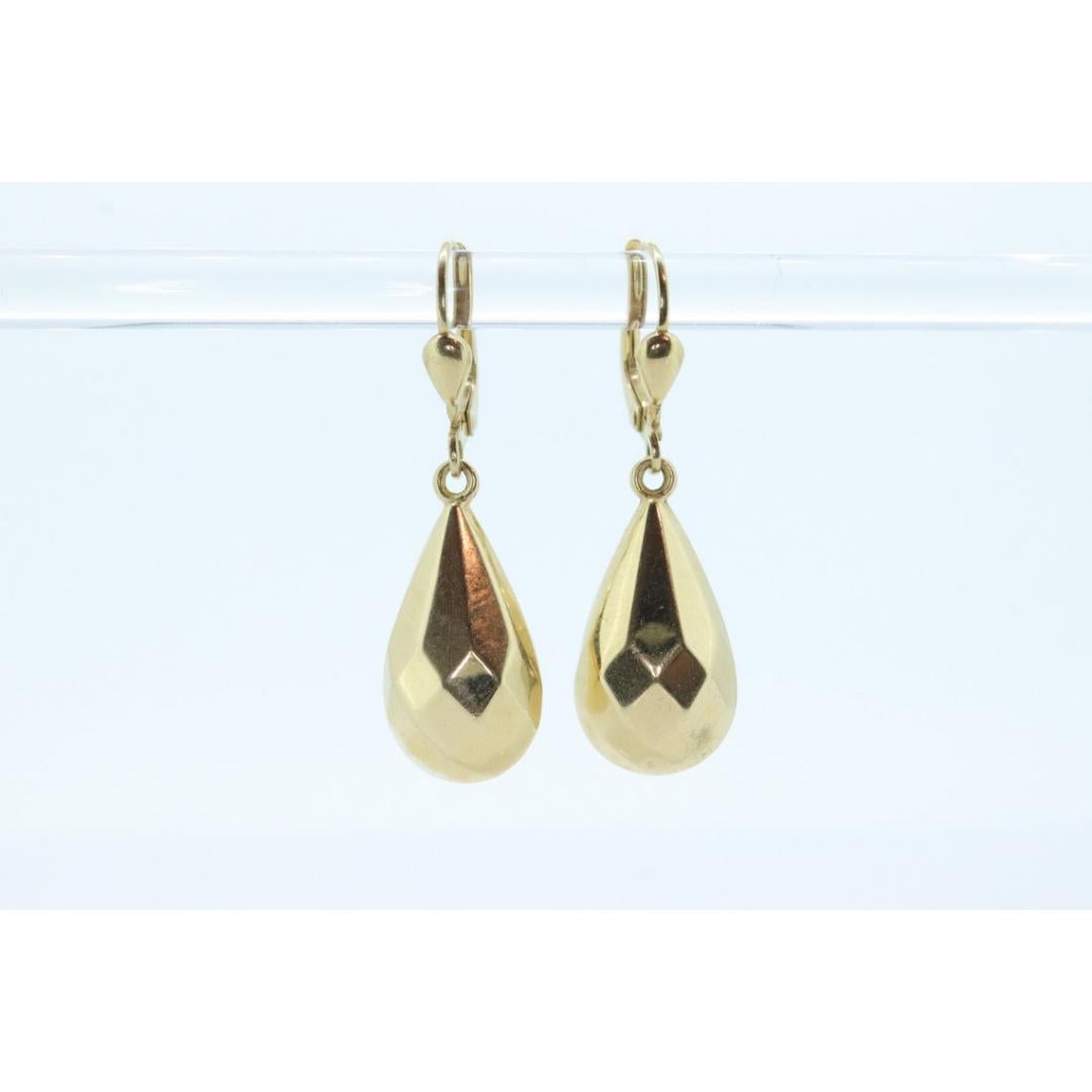 18k Gold Puffed Hollow Dangle Earrings. Glossy Geometric Drop earrings. For Sale 3