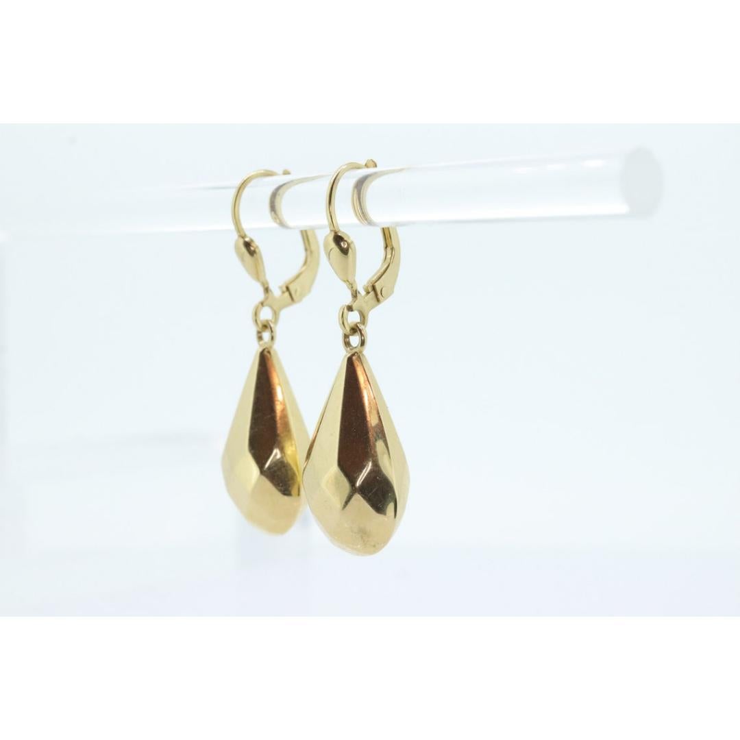 18k Gold Puffed Hollow Dangle Earrings. Glossy Geometric Drop earrings. For Sale 4