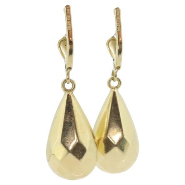 18k Gold Puffed Hollow Dangle Earrings. Glossy Geometric Drop earrings. For Sale