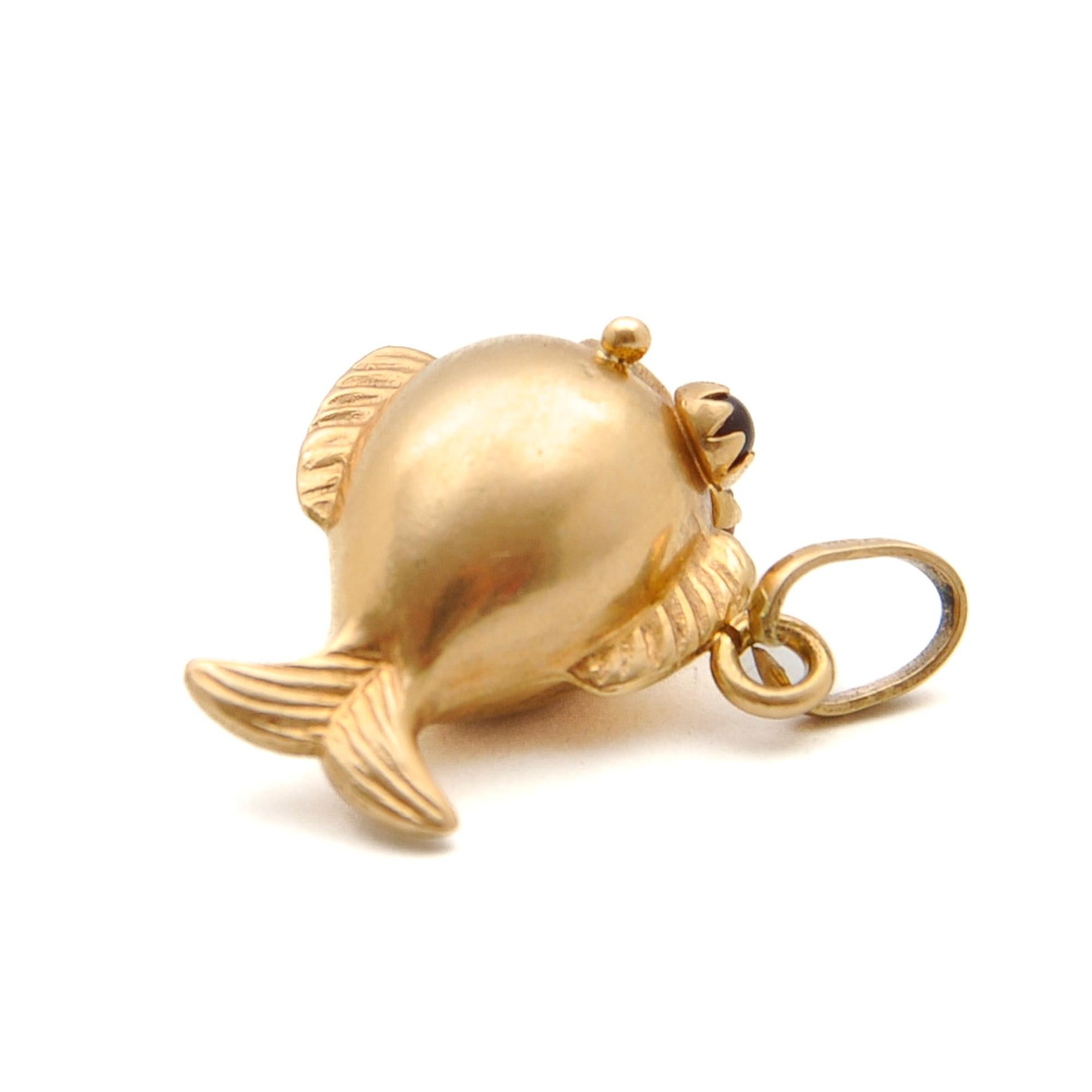 18K Gold Puffer Blow Fish Charm Pendant 1