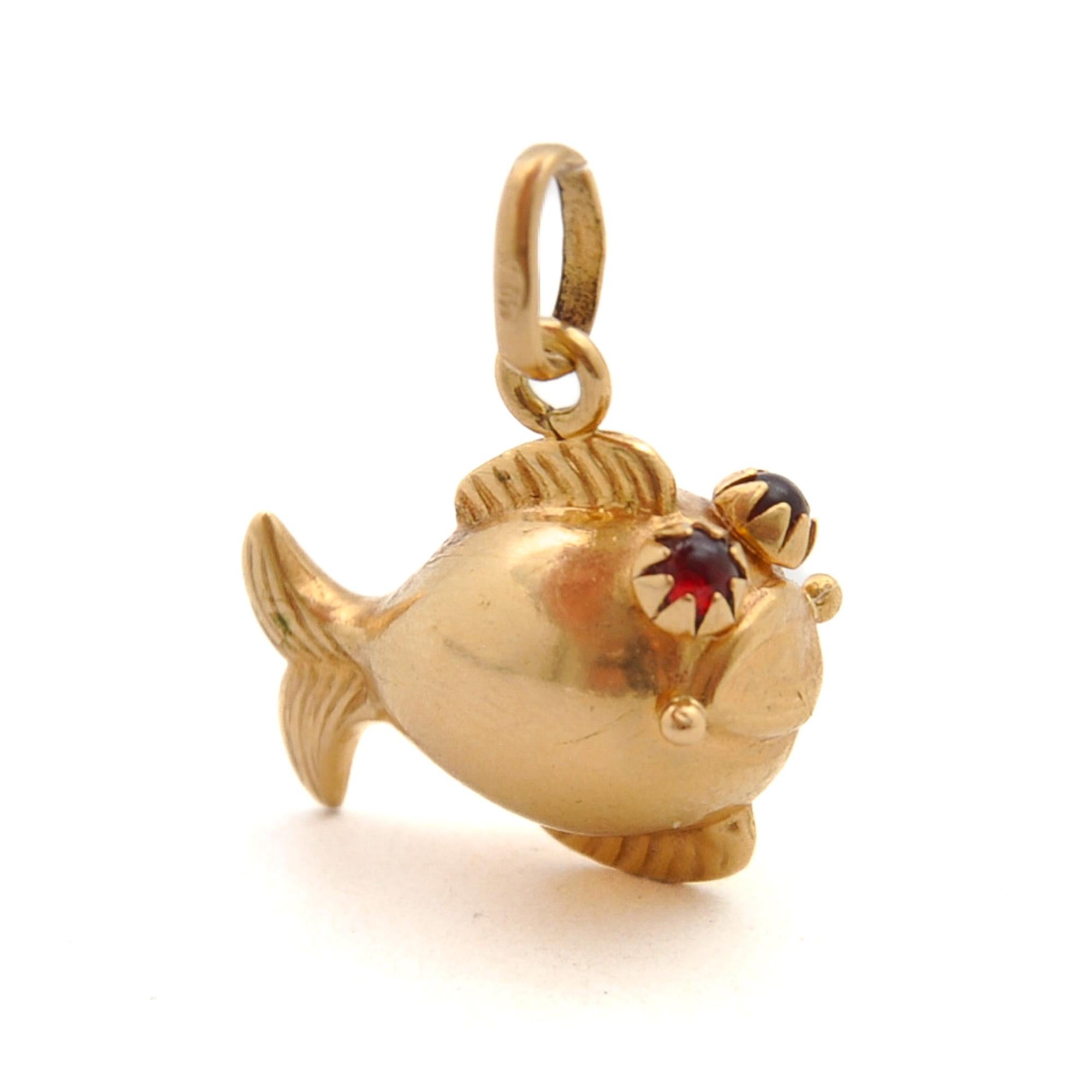 18K Gold Puffer Blow Fish Charm Pendant 2