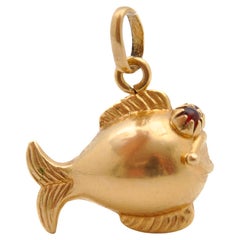 18K Gold Puffer Blow Fish Charm Pendant