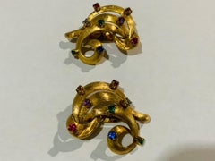 18K Gold Quartz/Topaz Demi Parure/Brooch & Earrings