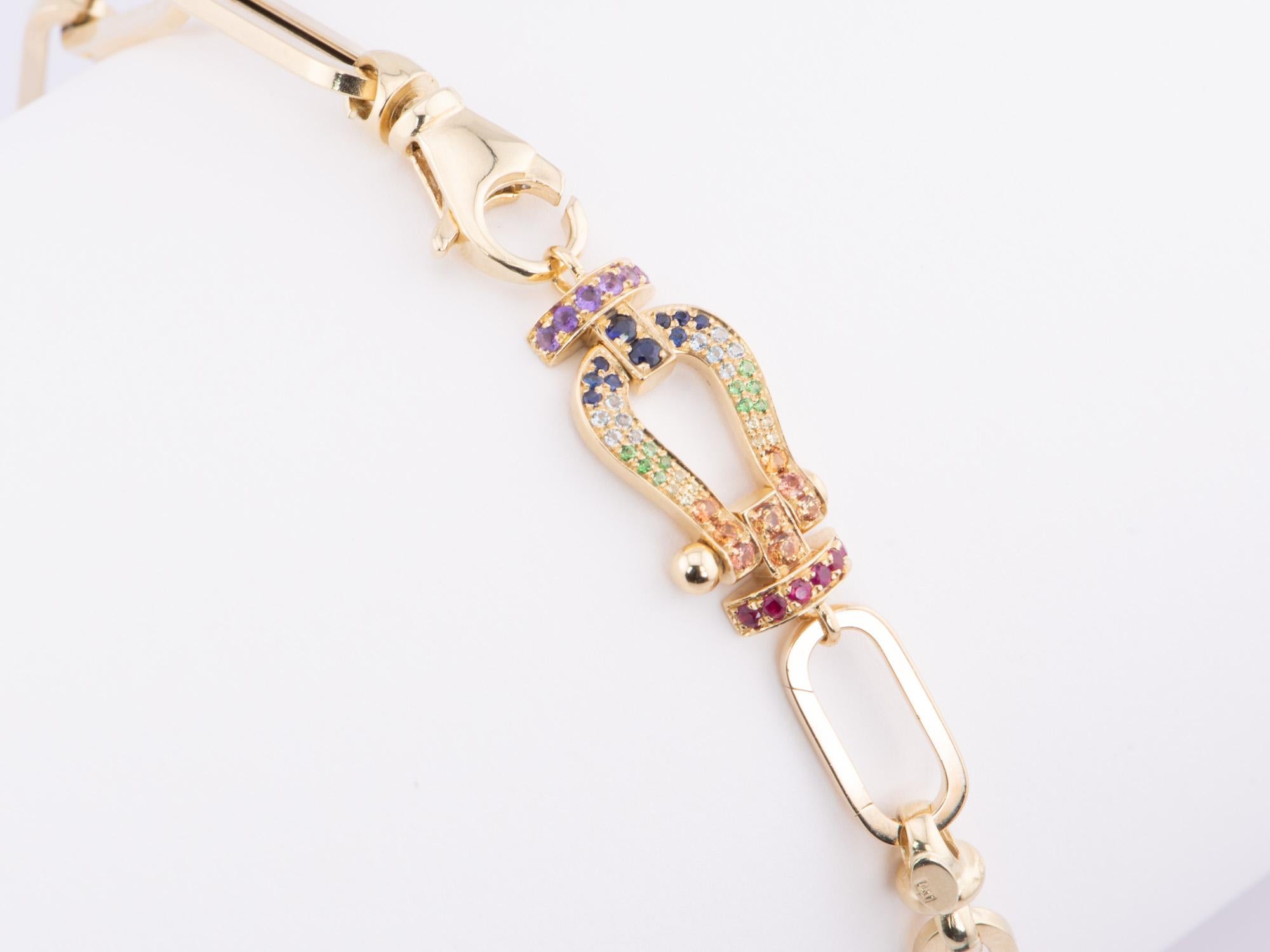 18K Gold Rainbow Gemstone Pave Horseshoe Chain Connector Necklace Extender In New Condition For Sale In Osprey, FL