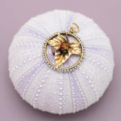 18K gold, Rare French good luck charm - 1900's medal - Ivy & ladybird pendant