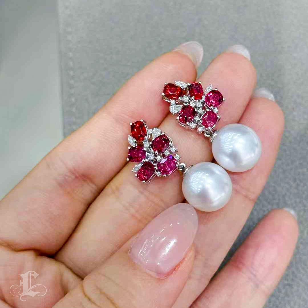 Women's 【Crown Radiance】Scarlet Bloom Aurora South Sea Pearl Convertible Earrings For Sale