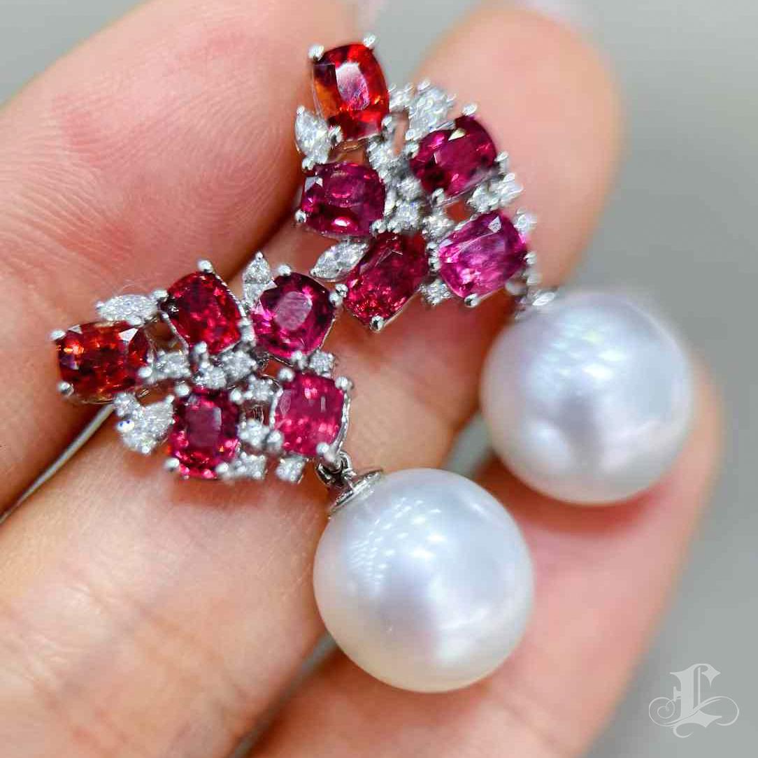 【Crown Radiance】Scarlet Bloom Aurora South Sea Pearl Convertible Earrings For Sale 3