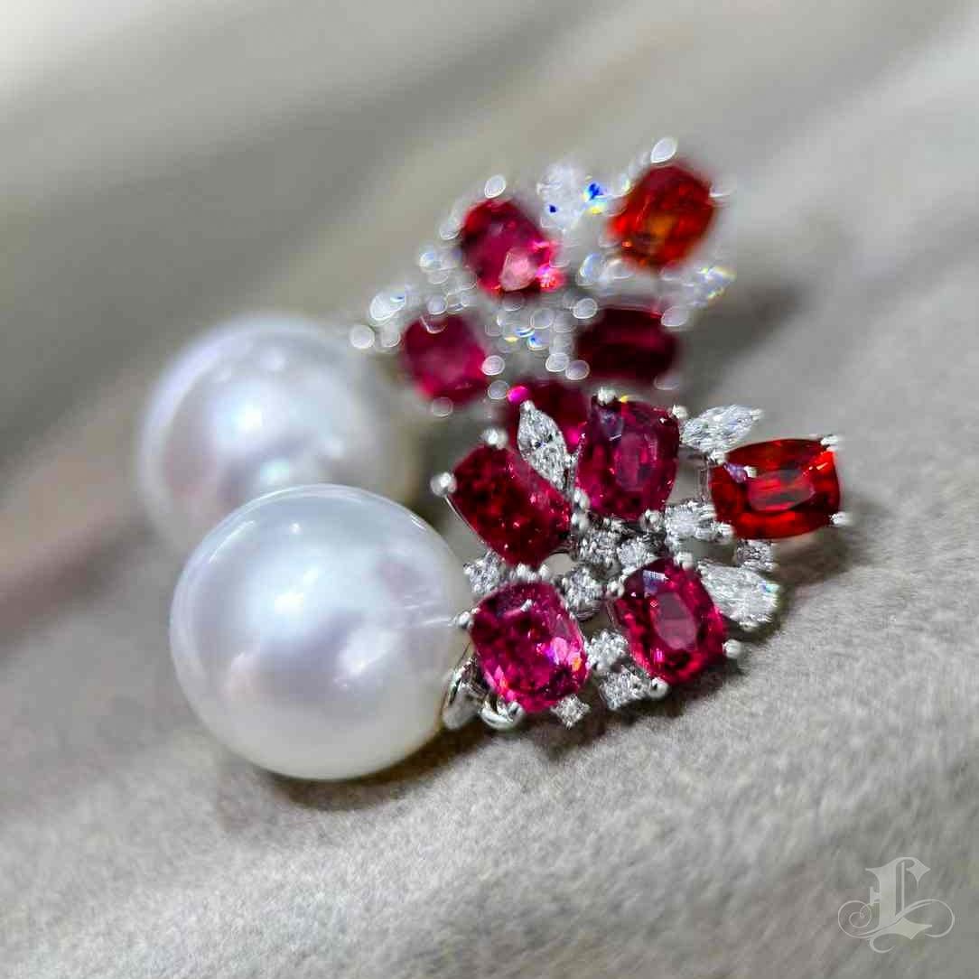 【Crown Radiance】Scarlet Bloom Aurora South Sea Pearl Convertible Earrings For Sale 4
