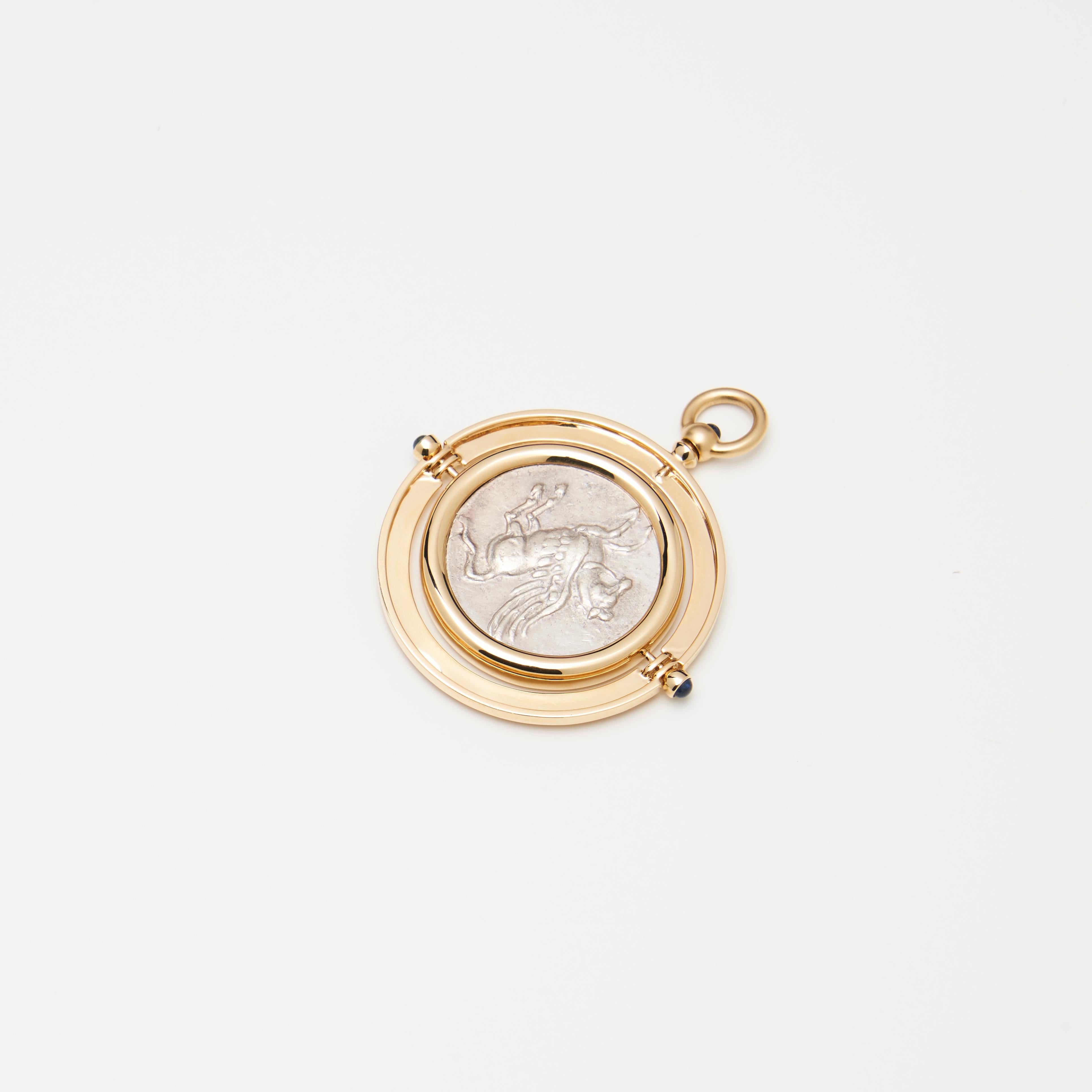 Modern 18K Gold Reversible Athena/Pegasus Coin Pendant For Sale