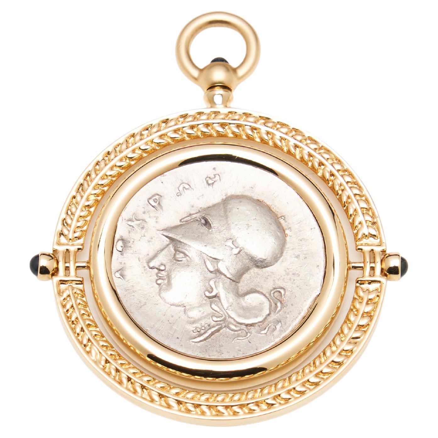 18K Gold Reversible Athena/Pegasus Coin Pendant For Sale