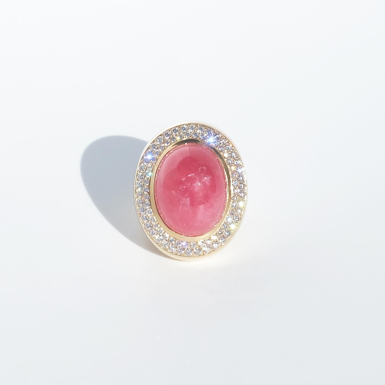 Taille brillant Horacio Ramires Achinelli, bague en or 18 carats, rhodochrosite et diamants, 50 g en vente