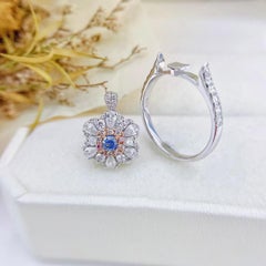 18K Gold Ring Convertible Cushion Cut Blue Diamond Teardrop Floral Design