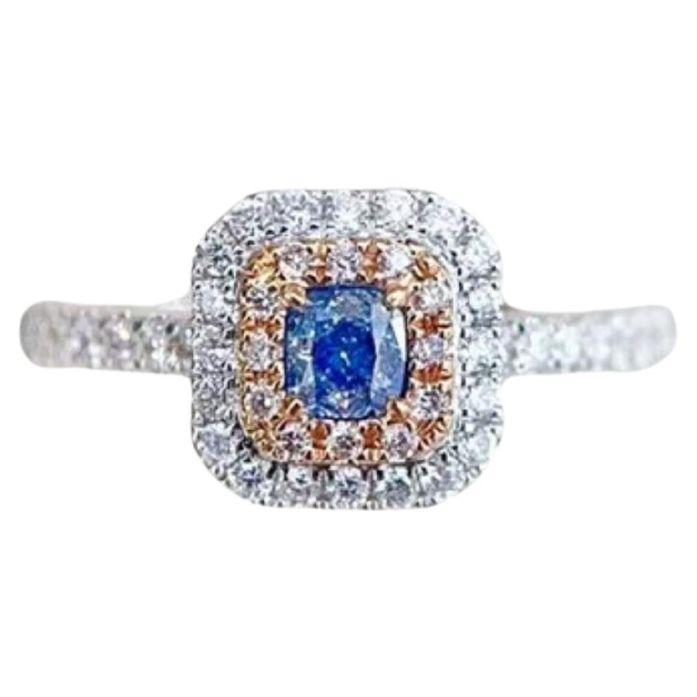 18K Vivid Blue Diamond Pink Diamond Double Halo Cocktail Ring im Angebot