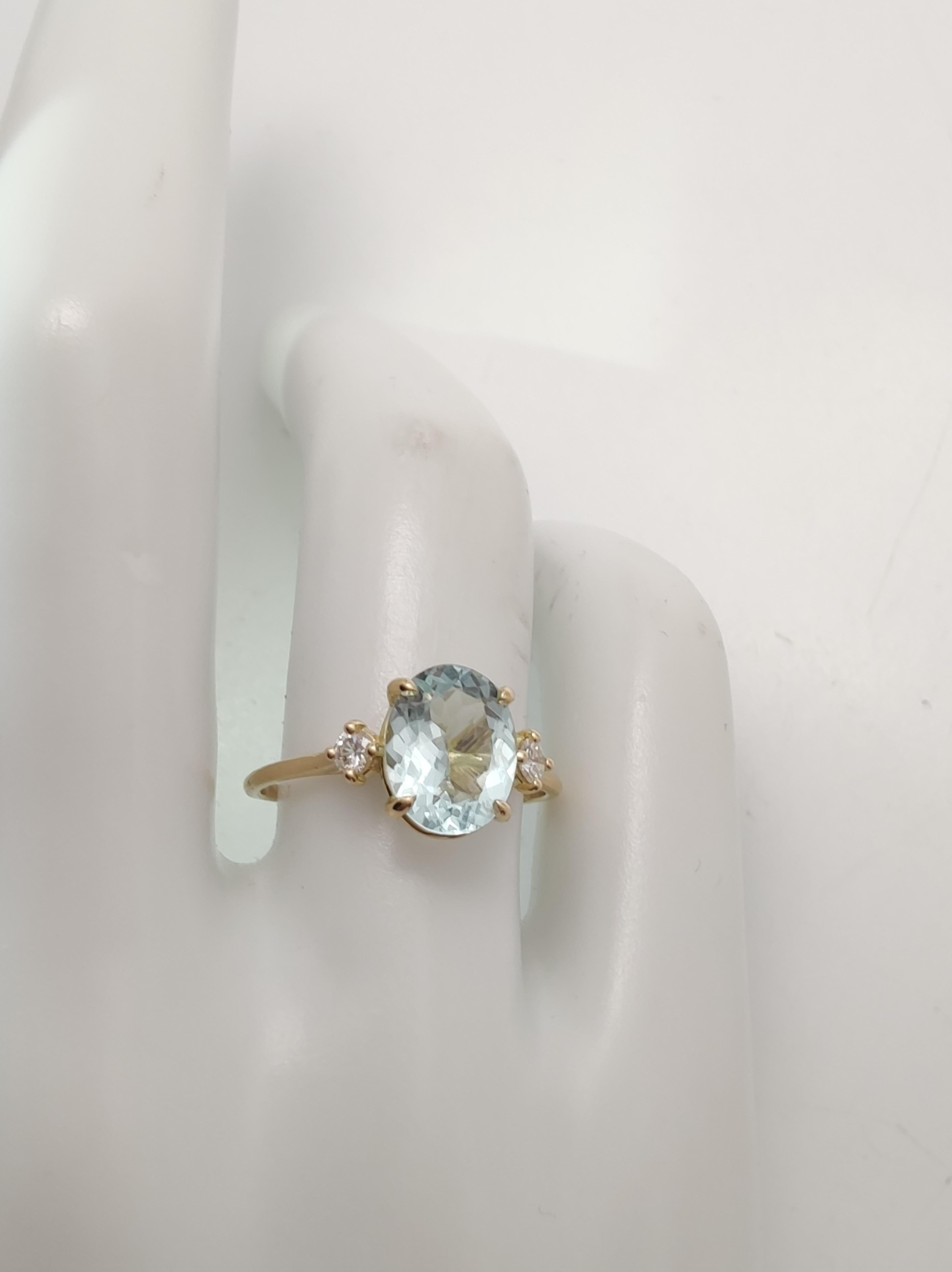 Oval Cut Flash sale 18K Gold Ring for women-1.6ct  oval Aquamarine 0.13ct diamonds  For Sale