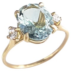 18K Gold Ring for women-Timeless Design 1.6ct  oval Aquamarine 0.13ct diamonds 