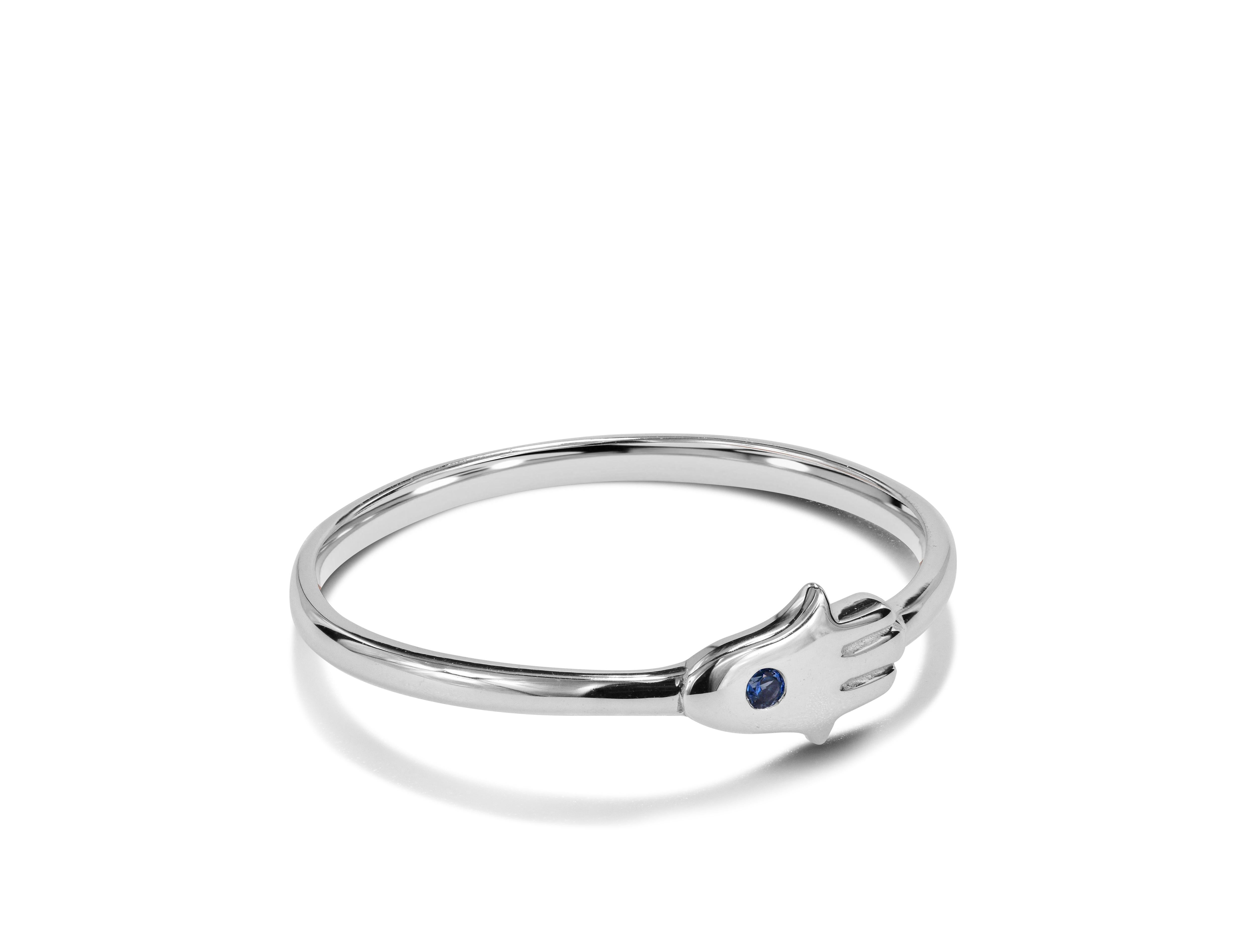Im Angebot: 18 Karat Gold Ring Hamsa Hand Ring Natürlicher Blauer Saphir Ring Hand von Fatima Ring () 11
