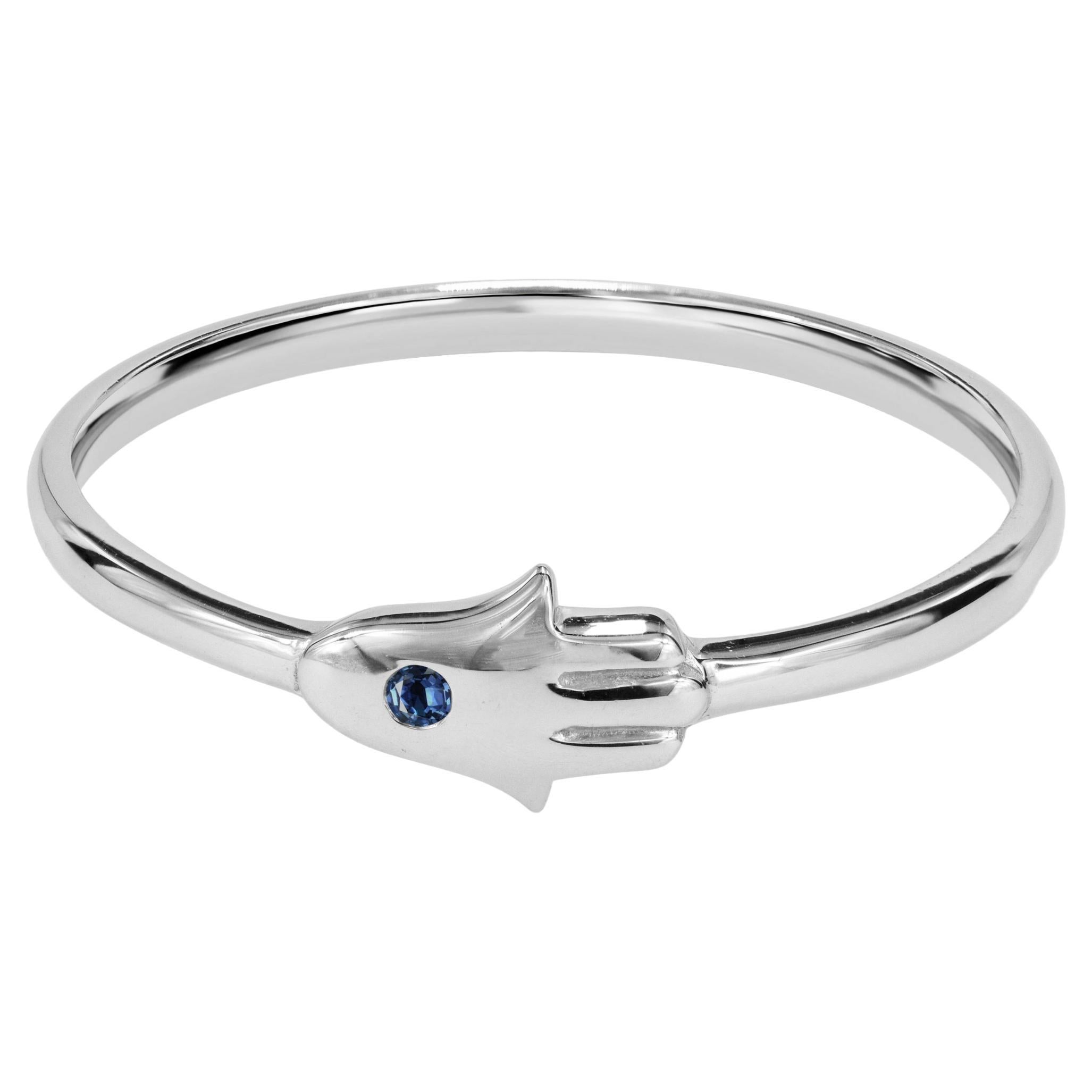 Im Angebot: 18 Karat Gold Ring Hamsa Hand Ring Natürlicher Blauer Saphir Ring Hand von Fatima Ring ()