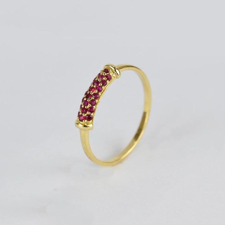 For Sale:  18K Gold Ring Natural Ruby Cluster Ring July Birthstone Ring 7