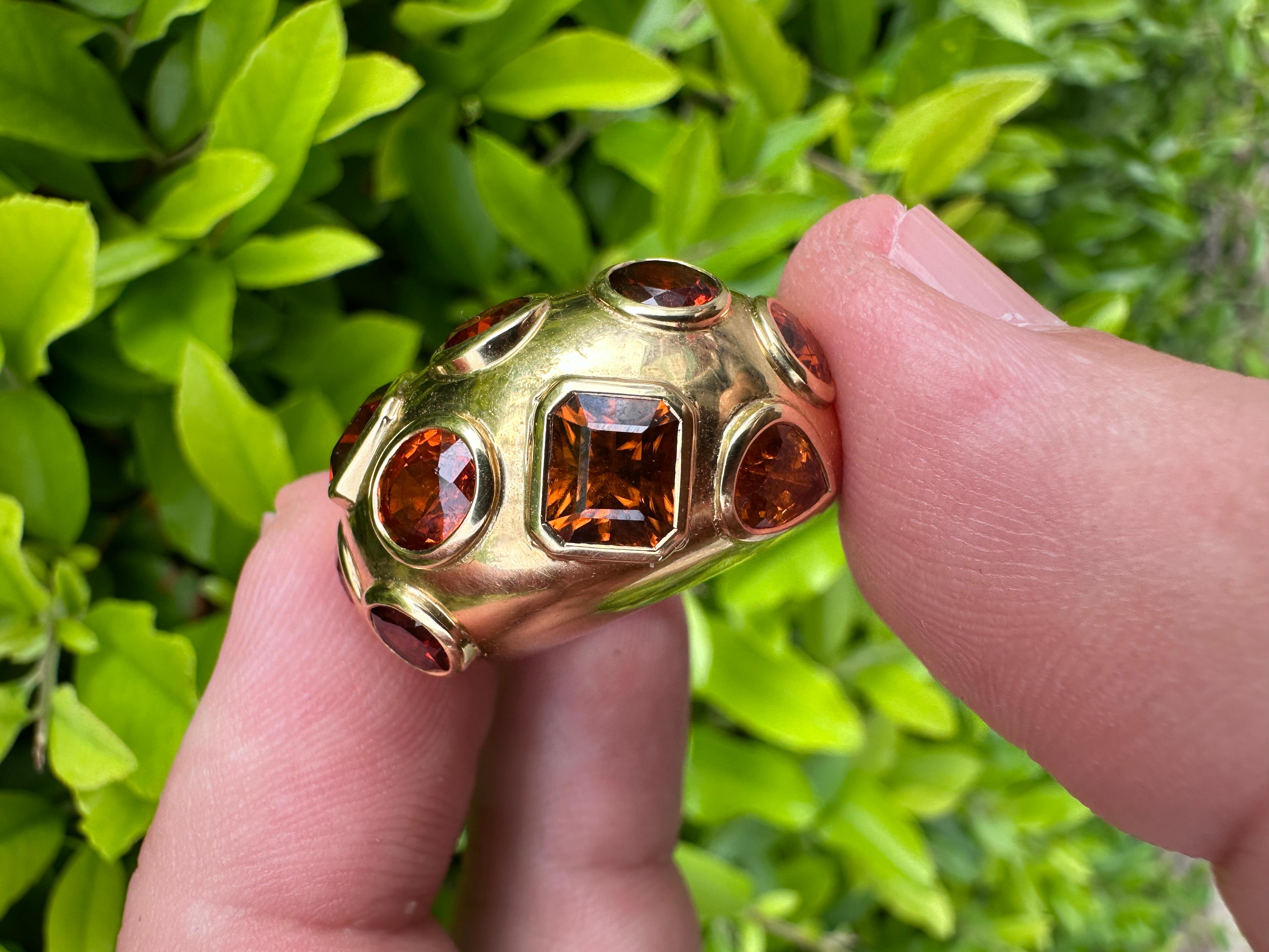 18 Karat Gold Ring Orange Spessartin Hessonit Zirkon im Angebot 1