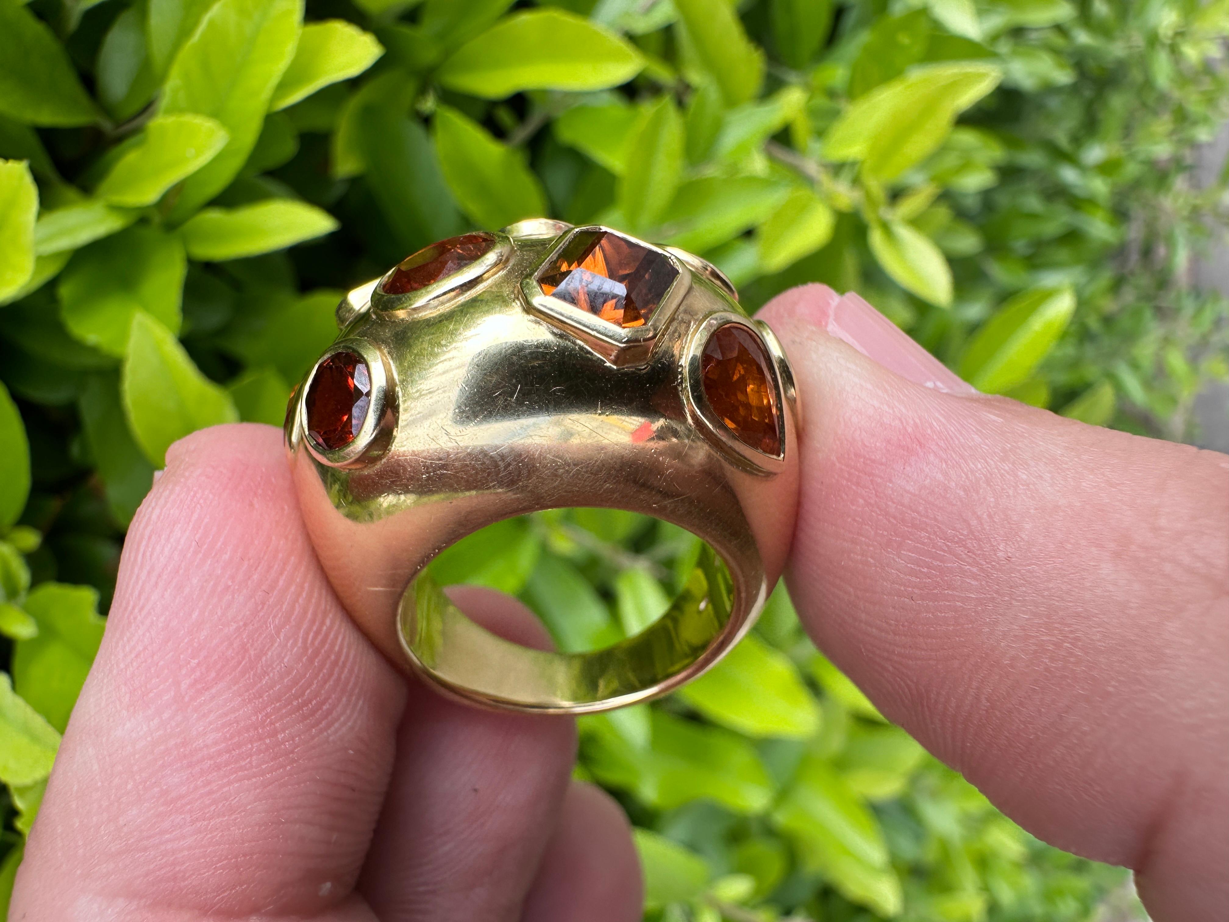18 Karat Gold Ring Orange Spessartin Hessonit Zirkon im Angebot 2