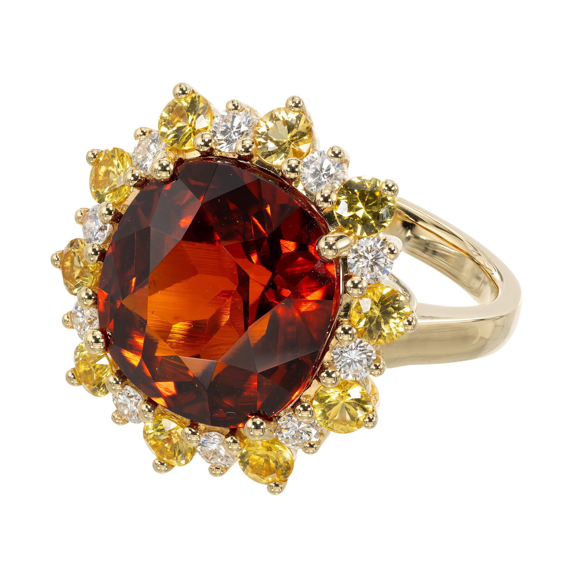 En vente :  Bague en or 18 carats avec grenat rouge-orange de 11,65 carats, saphir jaune et diamants 3