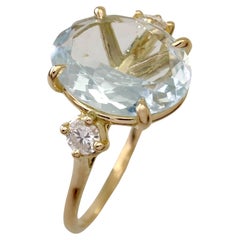 Bague de mariage en or 18 carats avec aigue-marine de 1,86 carat et diamants