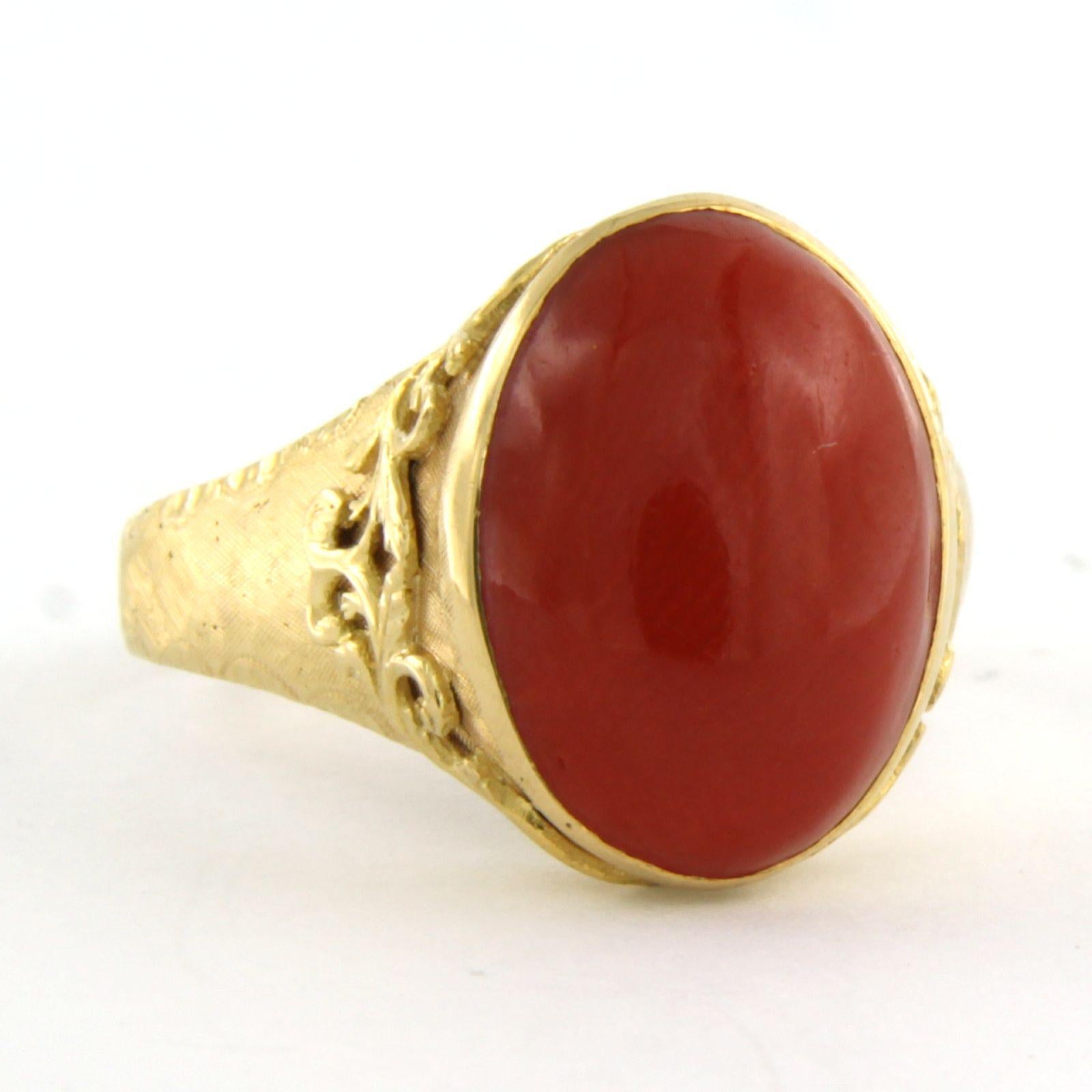 High Victorian 18k gold ring with Coral - 5.2 grams - ring size US. 8.5 - EU. 18.5 (58) For Sale