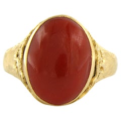 Anillo de oro de 18 quilates con Coral - 5,2 gramos - talla US. 8.5 - EU. 18.5 (58)