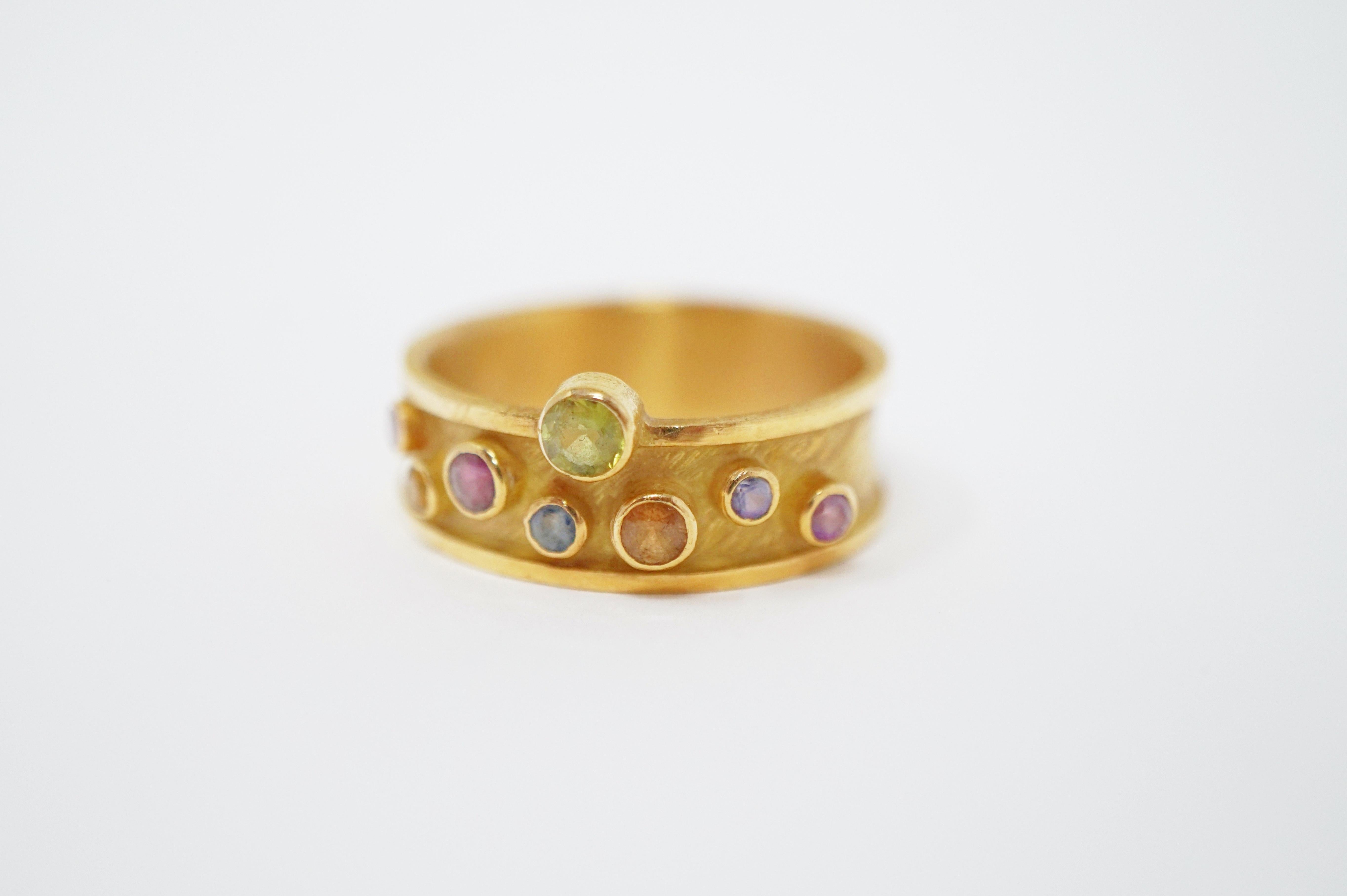 Modern 18 Karat Gold Ring with Multicolored Sapphires by Barbara Heinrich
