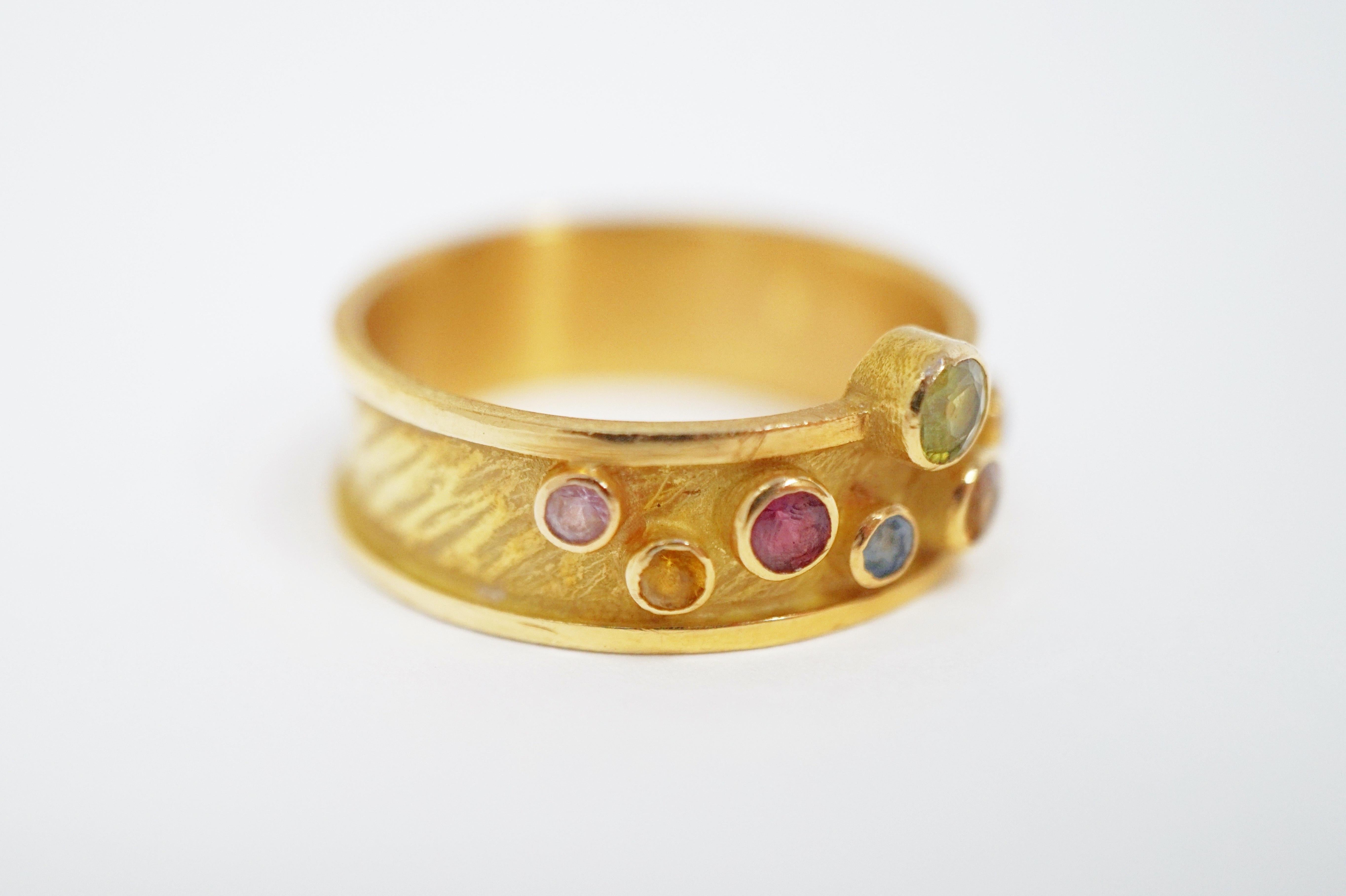 Women's 18 Karat Gold Ring with Multicolored Sapphires by Barbara Heinrich