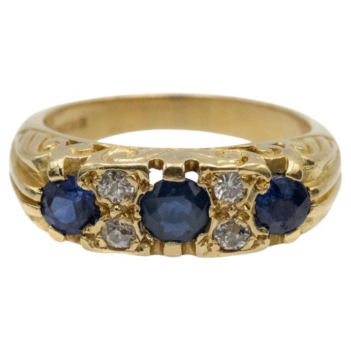 Bague en or 18k avec saphirs naturels et diamants, Grande-Bretagne, Sheffield en vente