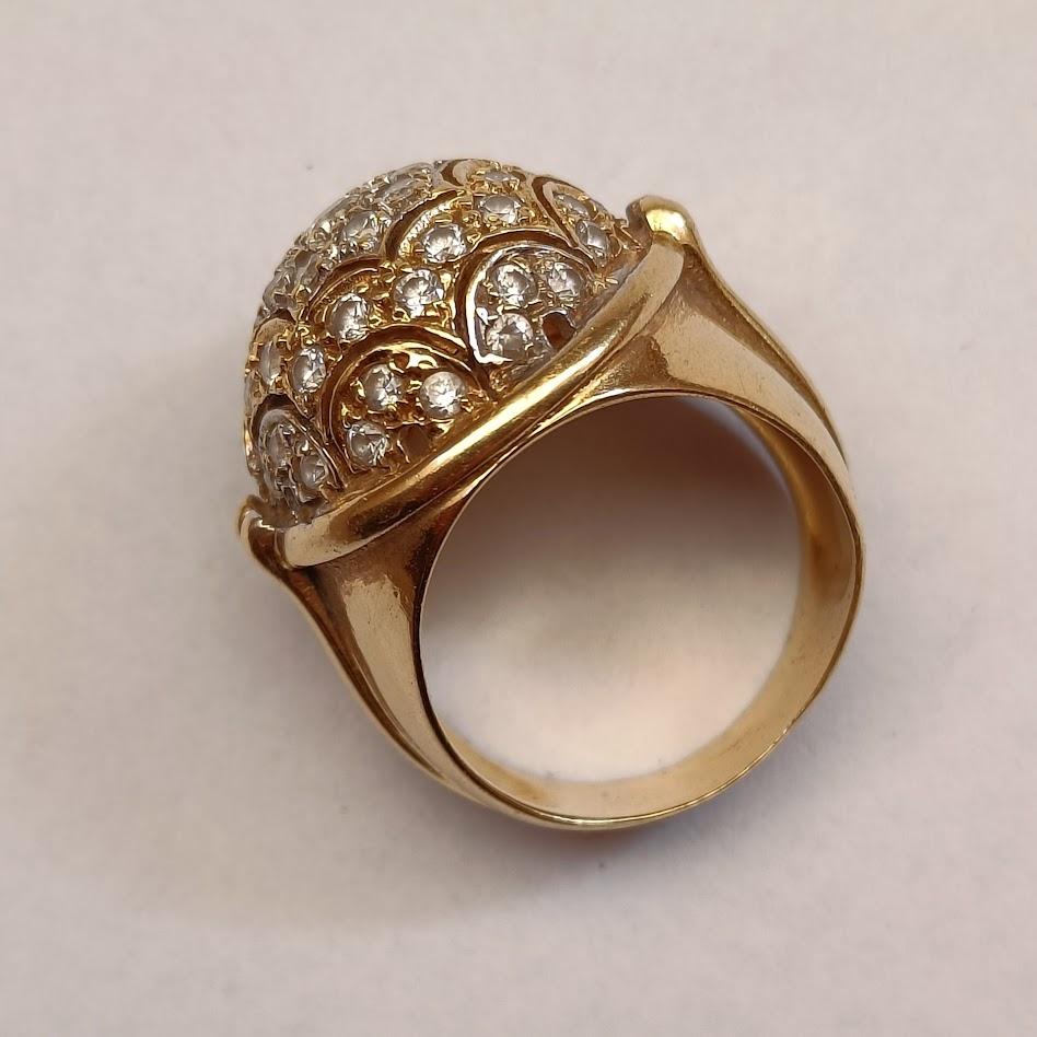 Brilliant Cut 18k Gold Ring with Pave Diamond Dome For Sale