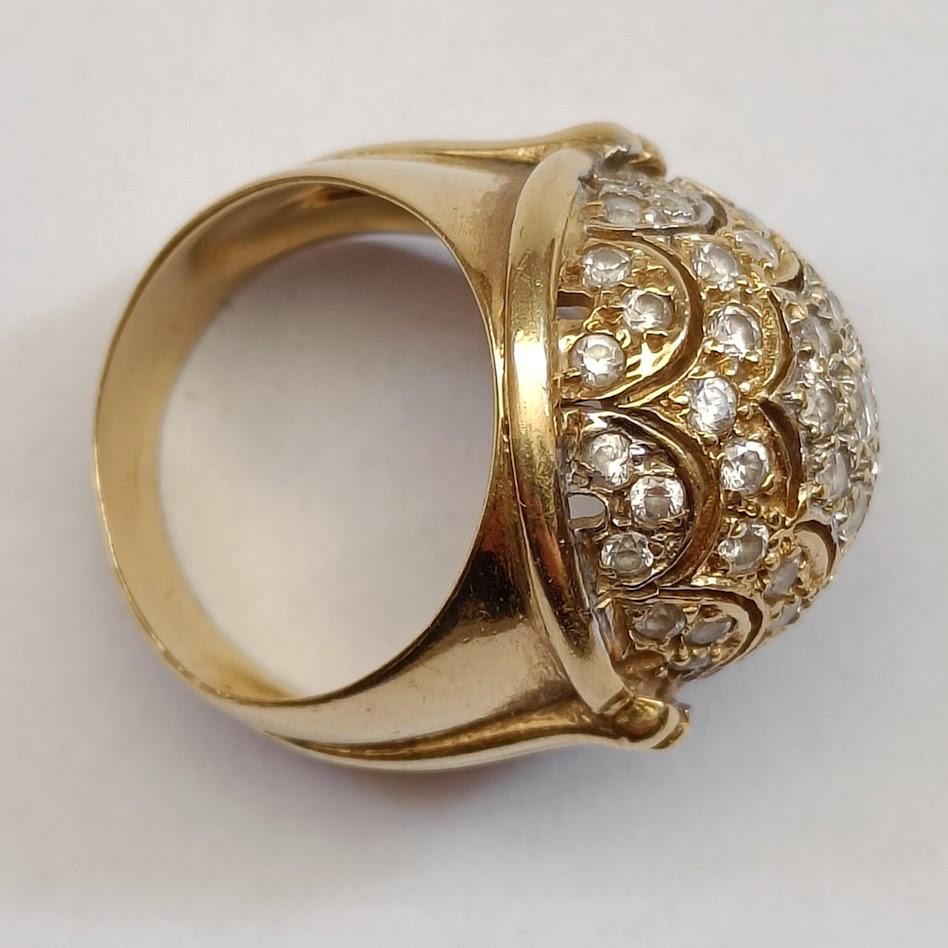 Art Deco 18k Gold Ring with Pave Diamond Dome For Sale