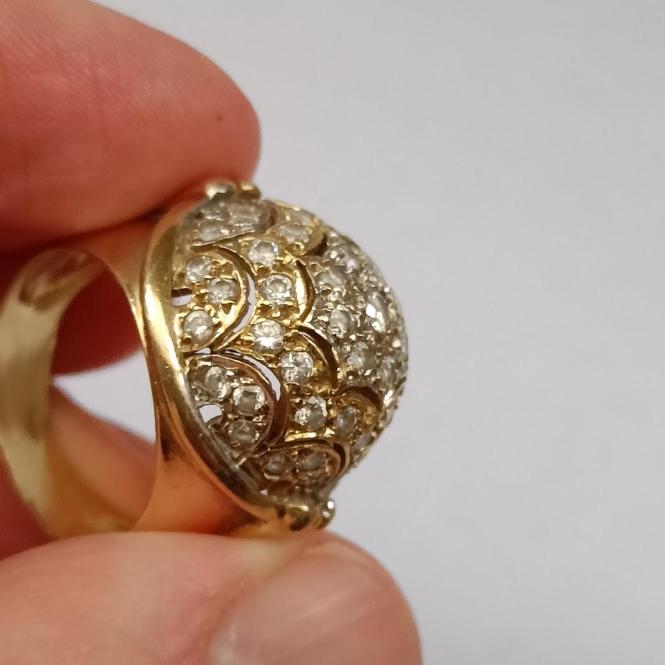 Women's 18k Gold Ring with Pave Diamond Dome For Sale