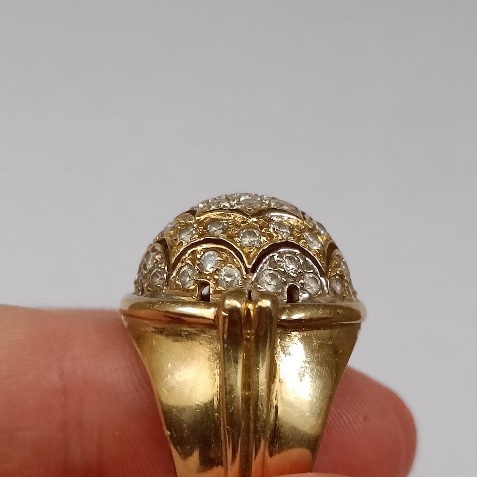 18k Gold Ring with Pave Diamond Dome For Sale 2