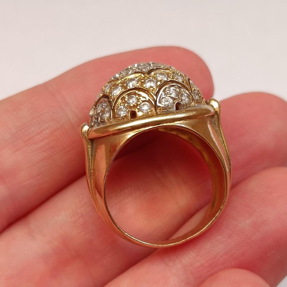 18k Gold Ring with Pave Diamond Dome For Sale 1